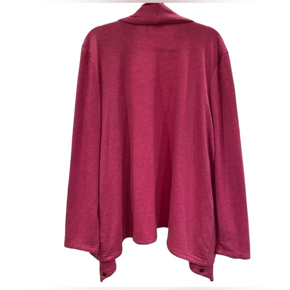 LOGO By Lori Goldstein Draped Throw Cardigan With Stud Detail. Pink 2X - Picture 4 of 12